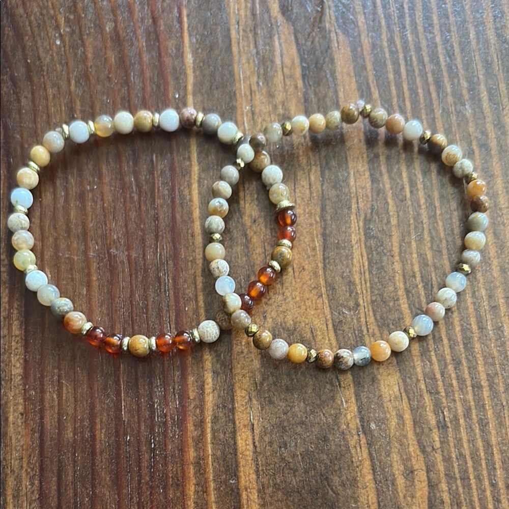Earthy Tan and Brown Stone Beaded Bracelets
